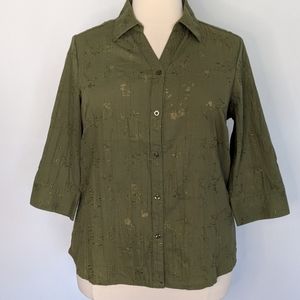 CJ Banks olive button up blouse